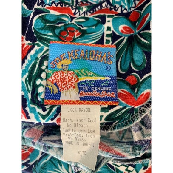 Joe Kealoha Women Dress Size Medium M Teal Blue Aloha Shift Short Sleeve Zip - Picture 6 of 6
